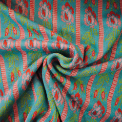 Jacquard cotton woven retro flowers and stripes - Calissone
