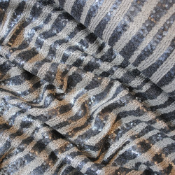 Zebra striped sequins - Silver and ecru - Calissone