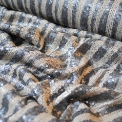 Zebra striped sequins - Silver and ecru - Calissone