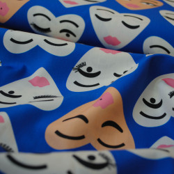 Cotton Popeline Coeur Faces - Royan Blue - Calissone