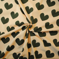 Cotton jersey with hearts - ecru and green - Calissone