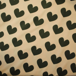 Cotton jersey with hearts - ecru and green - Calissone