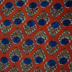 Indian fabric Flower ocher/blue - Calissone