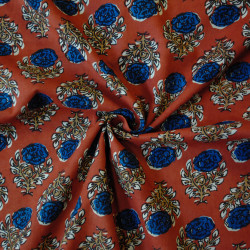 Indian fabric Flower ocher/blue - Calissone