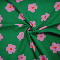 Cotton jersey green flowers - Calissone