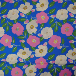 Popeline de coton florale bleue - Calissone