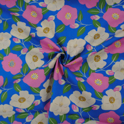 Popeline de coton florale bleue - Calissone