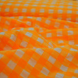 Cotton seersucker gingham large checks - Neon orange - Calissone