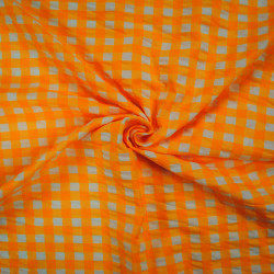 Coton seersucker vichy grands carreaux - Orange fluo - Calissone
