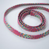 7mm flat braided cord - pink / ecru / blue green - Calissone