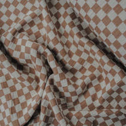 Double cotton gauze - Ecru and taupe checkerboard - Calissone
