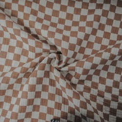 Double cotton gauze - Ecru and taupe checkerboard - Calissone
