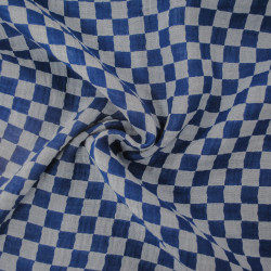 Double gaze de coton - Damier bleu ciel et bleu - Calissone