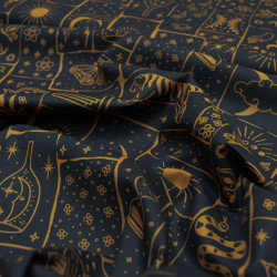 Mystic vibes cotton poplin - Black and ocher - Calissone