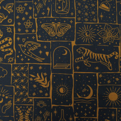 Popeline de coton Mystic vibes - Noir et ochre - Calissone