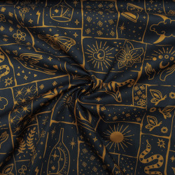 Popeline de coton Mystic vibes - Noir et ochre - Calissone