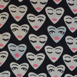 Cotton Popeline Coeur Faces - Black - Calissone