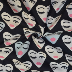 Cotton Popeline Coeur Faces - Black - Calissone