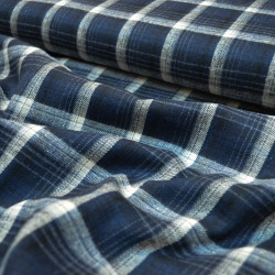 Flanelle tartan - Bleu marine et blanc cassé - Calissone