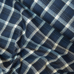 Flanelle tartan - Bleu marine et blanc cassé - Calissone