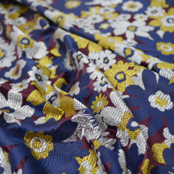 Brocart / Jacquard floral - Bleu et prune - Calissone