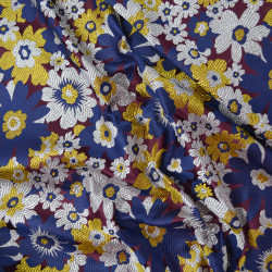 Brocart / Jacquard floral - Bleu et prune - Calissone
