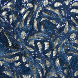 Dentelle de sequins et velours - Bleu - Calissone