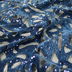 Dentelle de sequins et velours - Bleu - Calissone