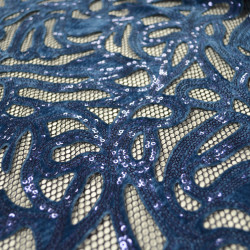 Dentelle de sequins et velours - Bleu - Calissone