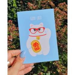 Good Luck with Maneki Neko Postcard - Calissone