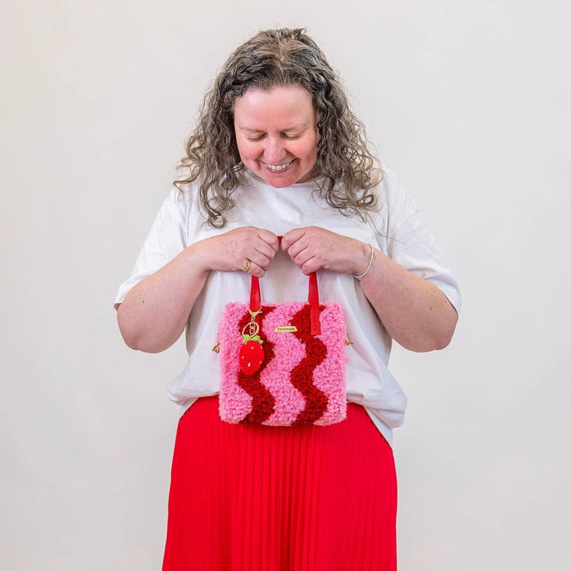 Sac Fourre-tout Pour Tricot, 1 Sac De Rangement Exquis Et Pratique En Tissu Tissé Avec Poignée En Bois Pour Aiguilles à Tricoter, Outils De Couture ( Jacquard Rose
