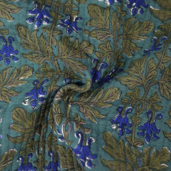 Double-sided quilted Block print - Green Bloom - Calissone