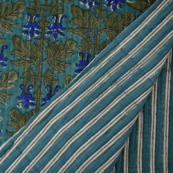 Double-sided quilted Block print - Green Bloom - Calissone