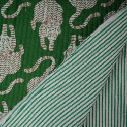 Double-sided quilted Block print - Little Tigre Gray green - Calissone