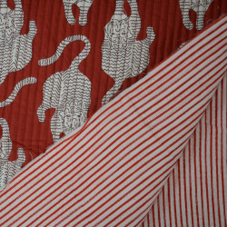 Double-sided quilted Block print - Little Tiger Gray Red - Calissone