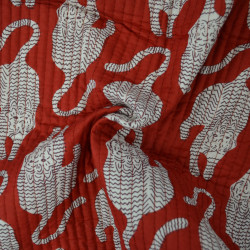 Double-sided quilted Block print - Little Tiger Gray Red - Calissone