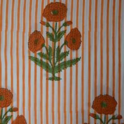 Tissu indienne fleurs et rayures - Orange - Calissone