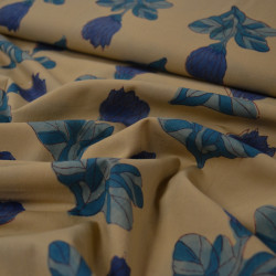 Indian floral fabric - Blue and beige - Calissone