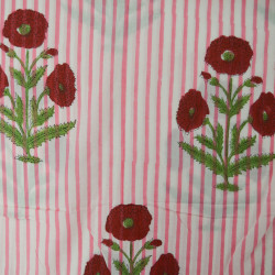 Indian fabric flowers and stripes - Rose Red - Calissone