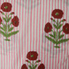 Tissu indienne fleurs et rayures - Rose Rouge - Calissone