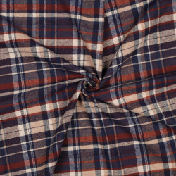 Flanelle tartan - Bleu marine et orange - Calissone