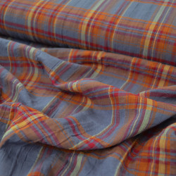 Coton seersucker tartan - Violet et orange - Calissone