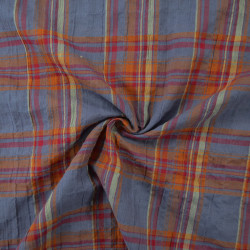 Cotton seersucker tartan - Purple and orange - Calissone