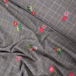 Coton brodé floral sur carreaux prince de galles - Calissone