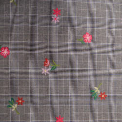 Coton brodé floral sur carreaux prince de galles - Calissone
