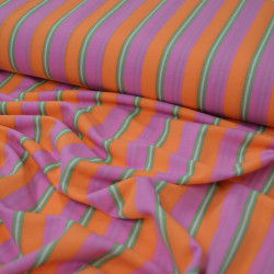 Jersey viscose à rayures - Rose et orange - Calissone