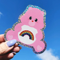 Autocollant à paillettes Care Bear arc-en-ciel - Calissone