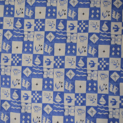 Coton damier Story time - Bleu - Calissone