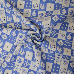 Coton damier Story time - Bleu - Calissone