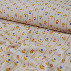 Jersey de coton côtelé floral - Beige clair - Calissone